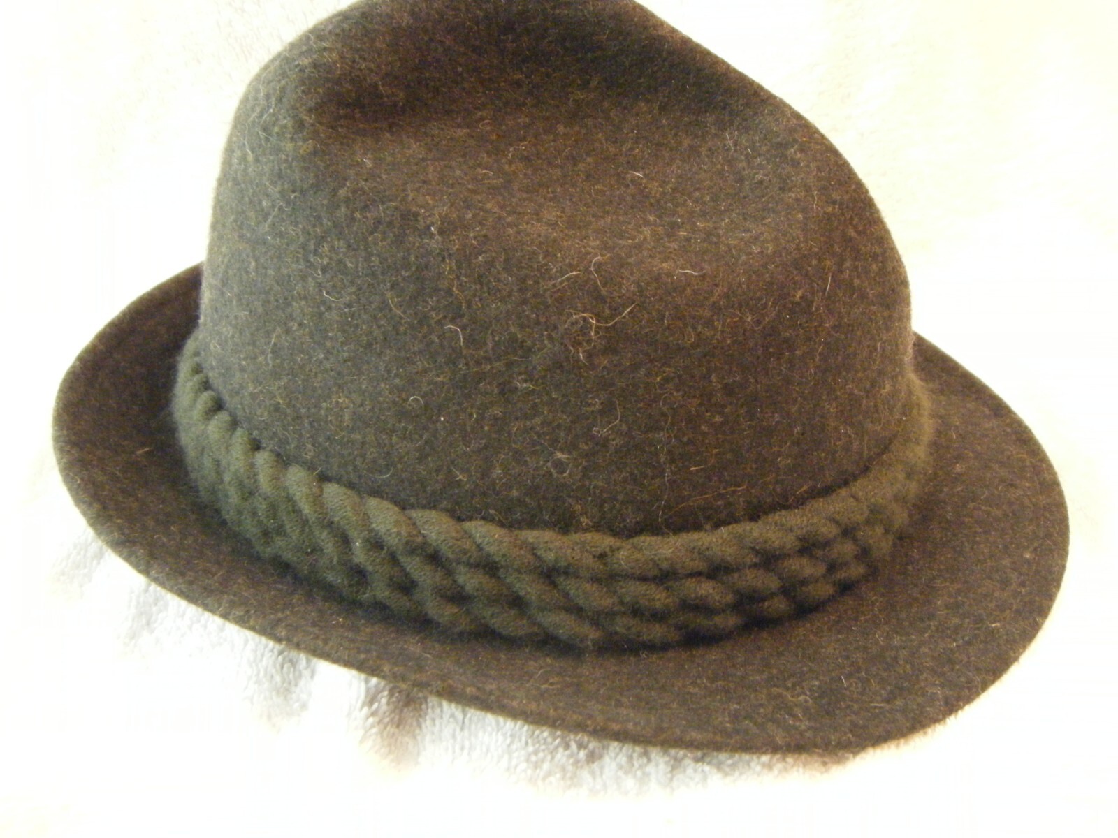😊 GERMANY ALPINE TYROLEAN FEDORA HAT BLACK W/ WILD BOAR MEDAL 100% WOOL 3PT8