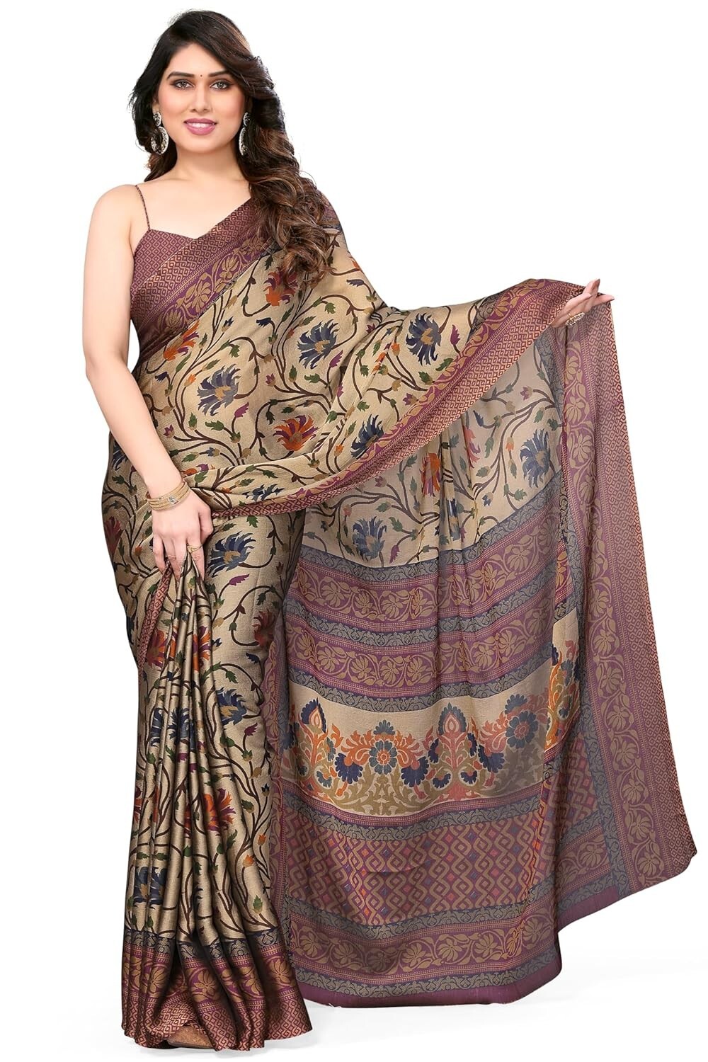 Women’s Chiffon Floral Printed Saree with Blouse Piece