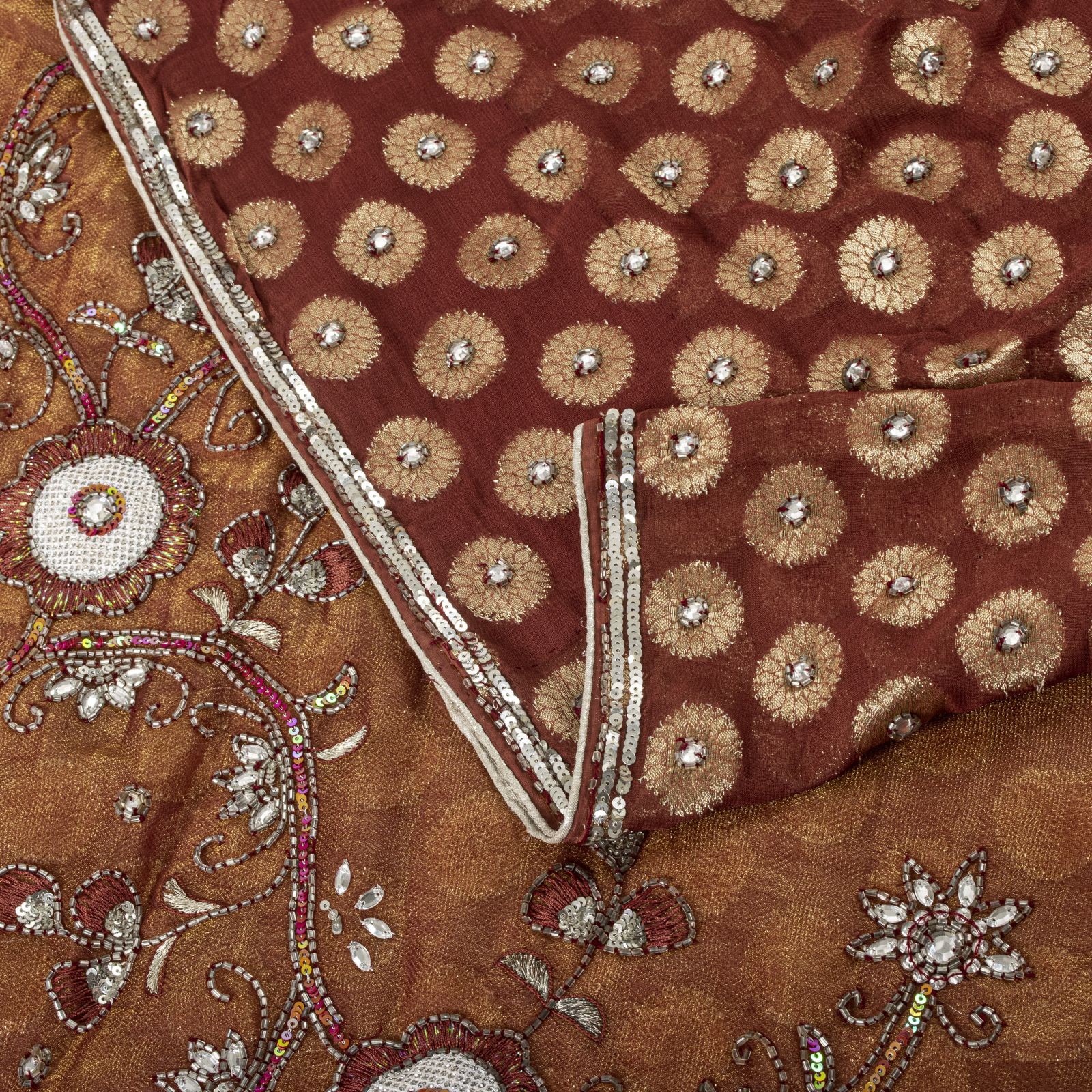 Sanskriti Vintage Saree Brown Pure Georgette Silk Hand Beaded-Woven Fabric Sari