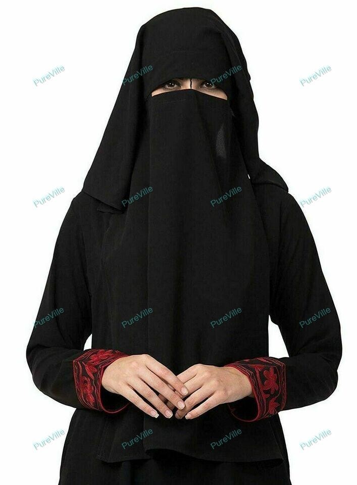 Women’s 4 Layer Niqab Cotton Easy to Wear Comfortable in Summer (Black, Small)