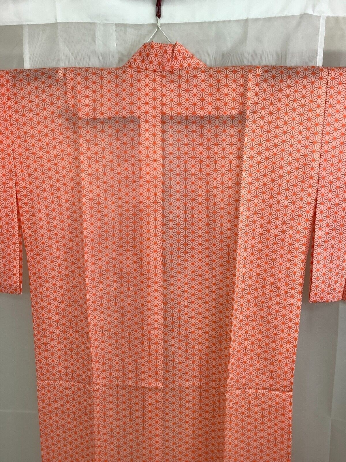 Japanese Vintage Kimono Cotton Tradition Orange Hexagonal Height 130cm