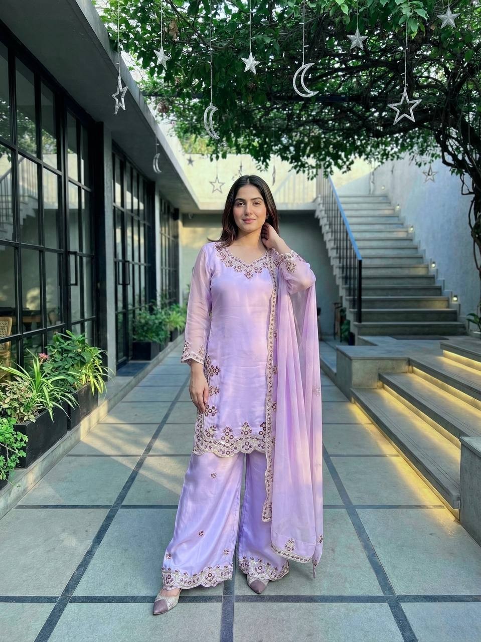 New Launch Designer Roman Glass Kurta Palazzo With Dupatta For Women