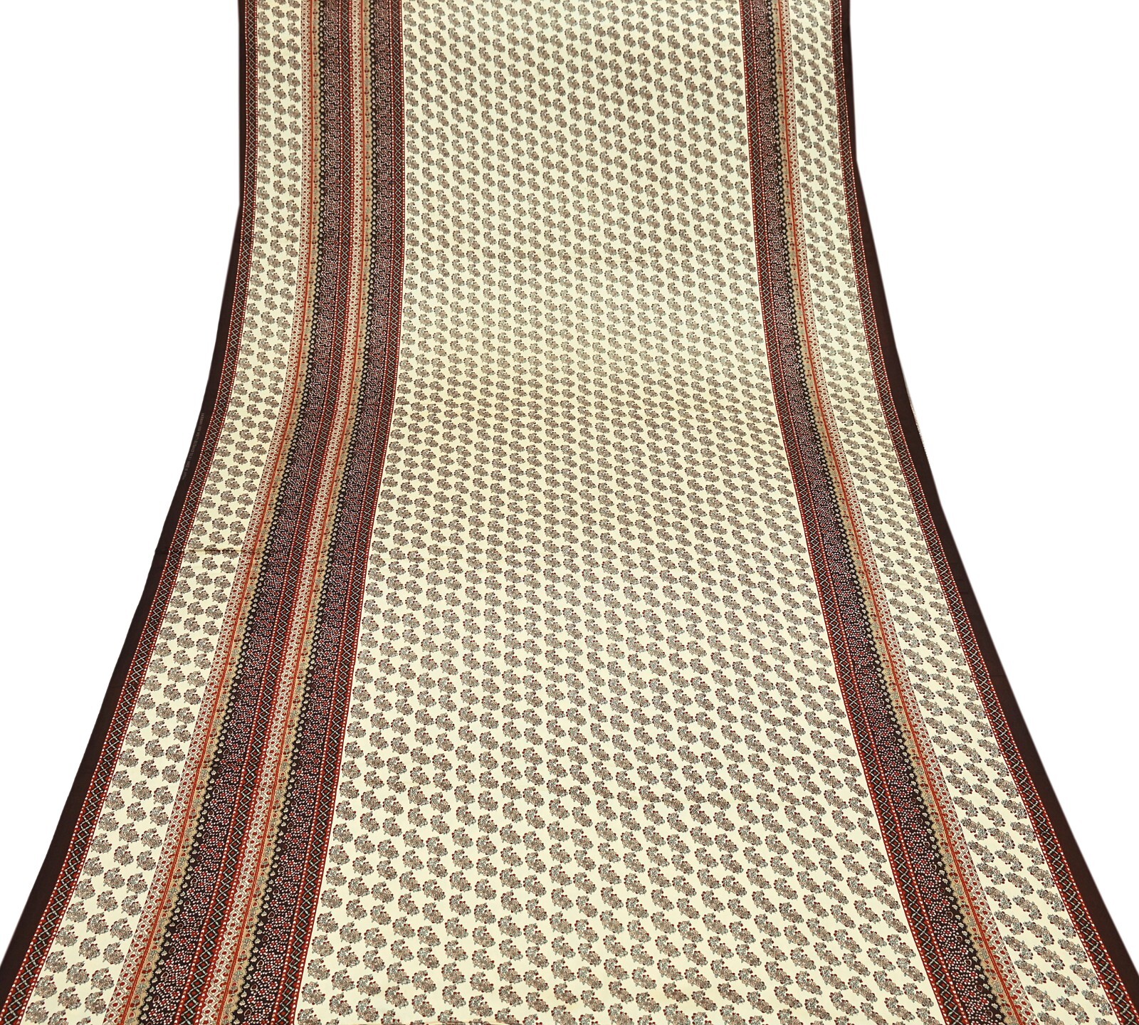 Indian Vintage Saree Beige Satin Printed Sari 5yd Sewing Floral Soft Craft Fabri