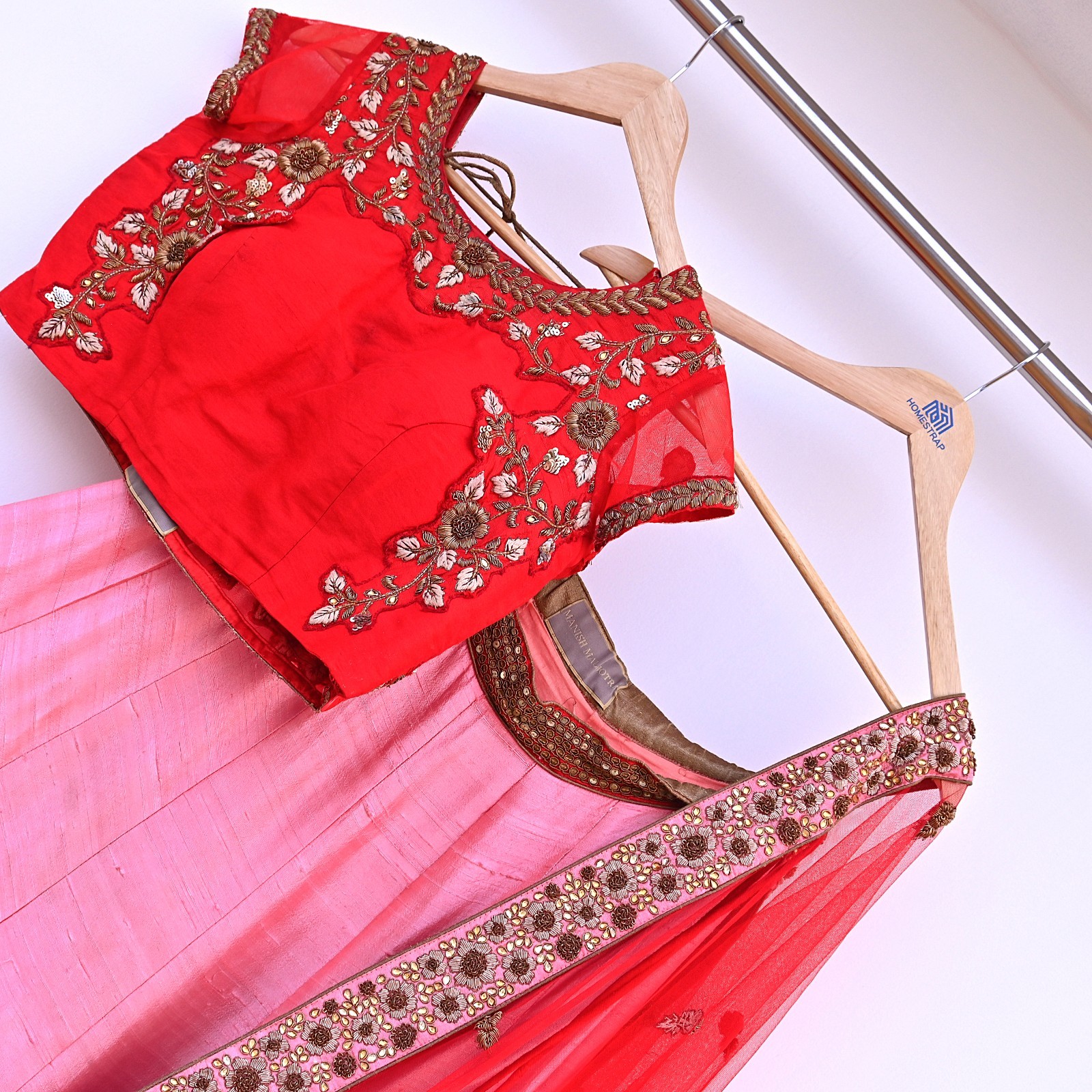 Indian Heavy Pink Red Raw Silk & Net Hand Embroidered Designer Lehenga 3pcs Set