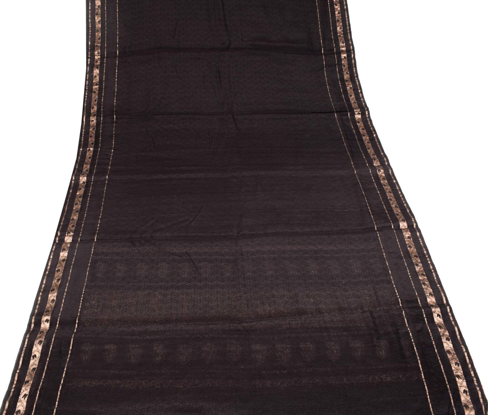 Sushila Vintage Banarasi Brocade Saree Pure Cotton Silk Black Indian Sari Fabric