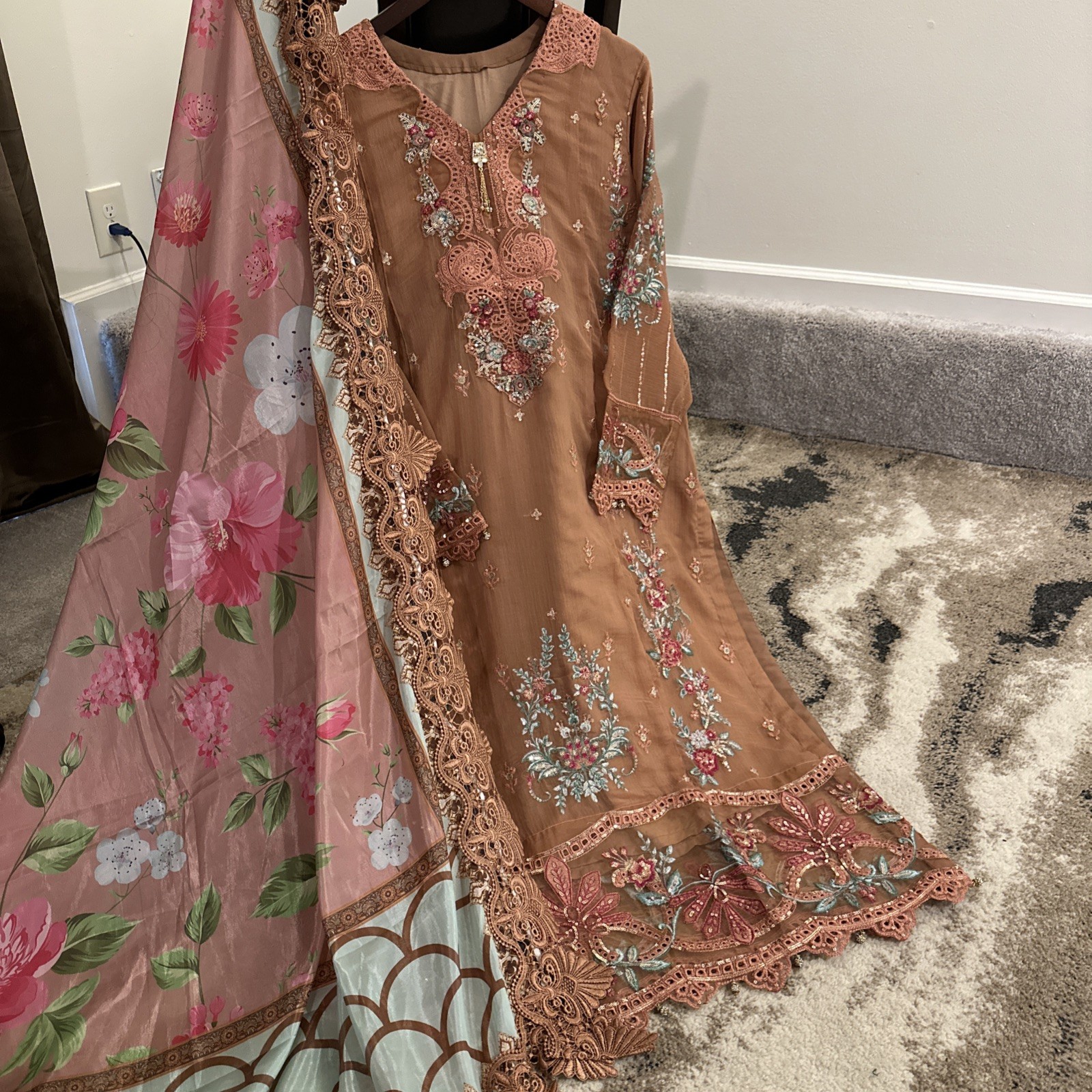 Pakistani Chiffon Embroidered Shoulder Covered Bust 48