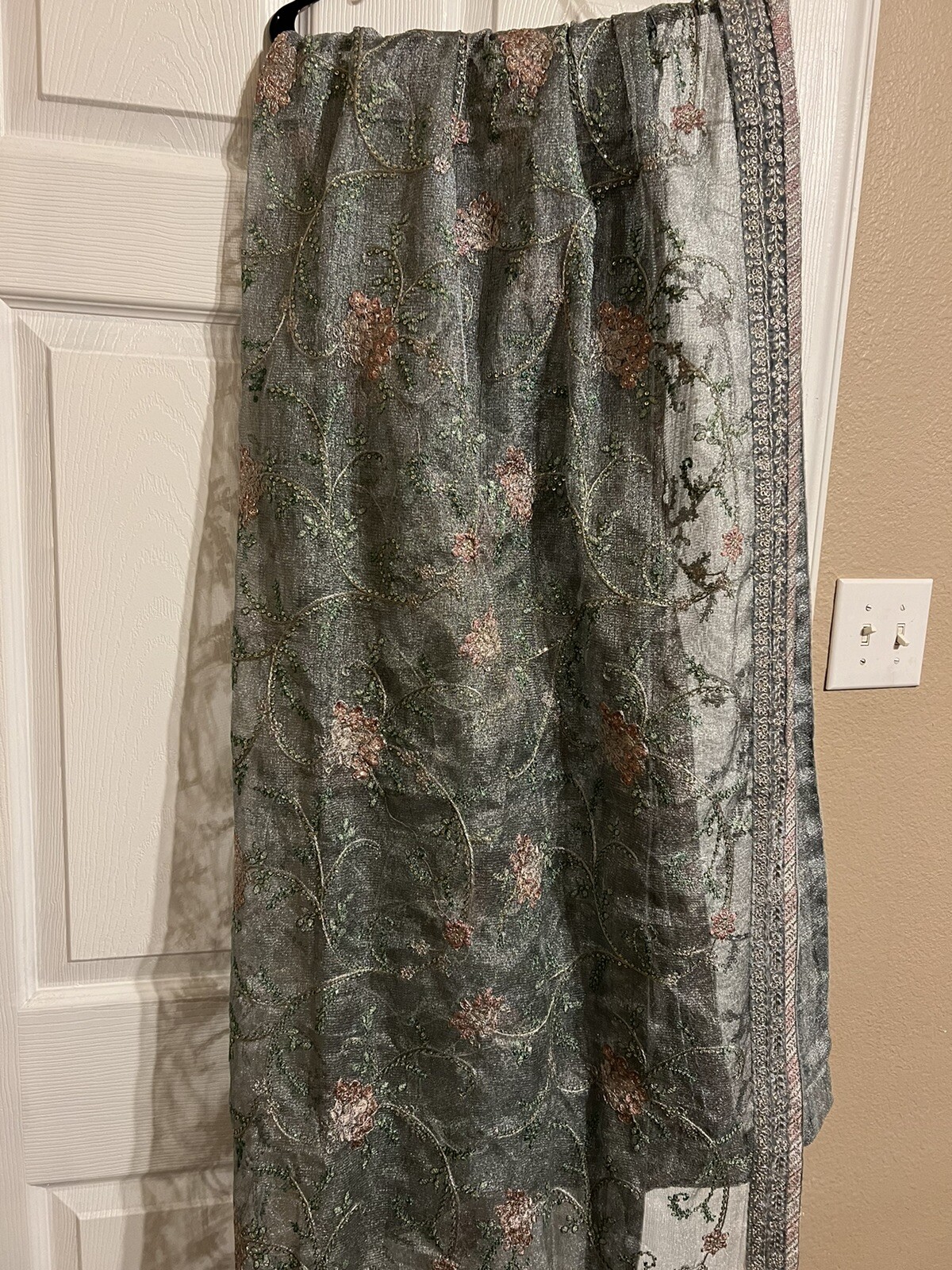 Grey/Silver/Green On Velvet Pakistani Fancy Gharara Dress