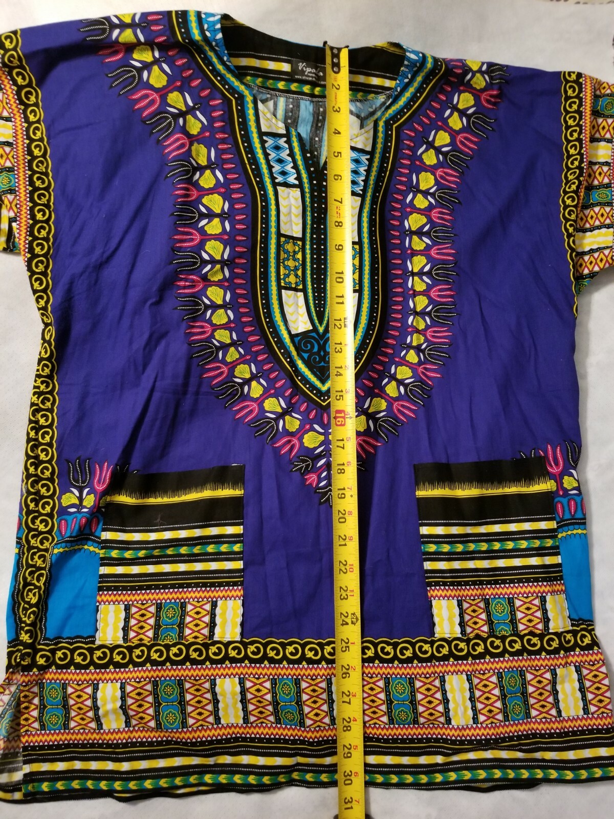Unisex Blue African Dashiki Top. Multi Color. Short Sleeve. 100% Cotton