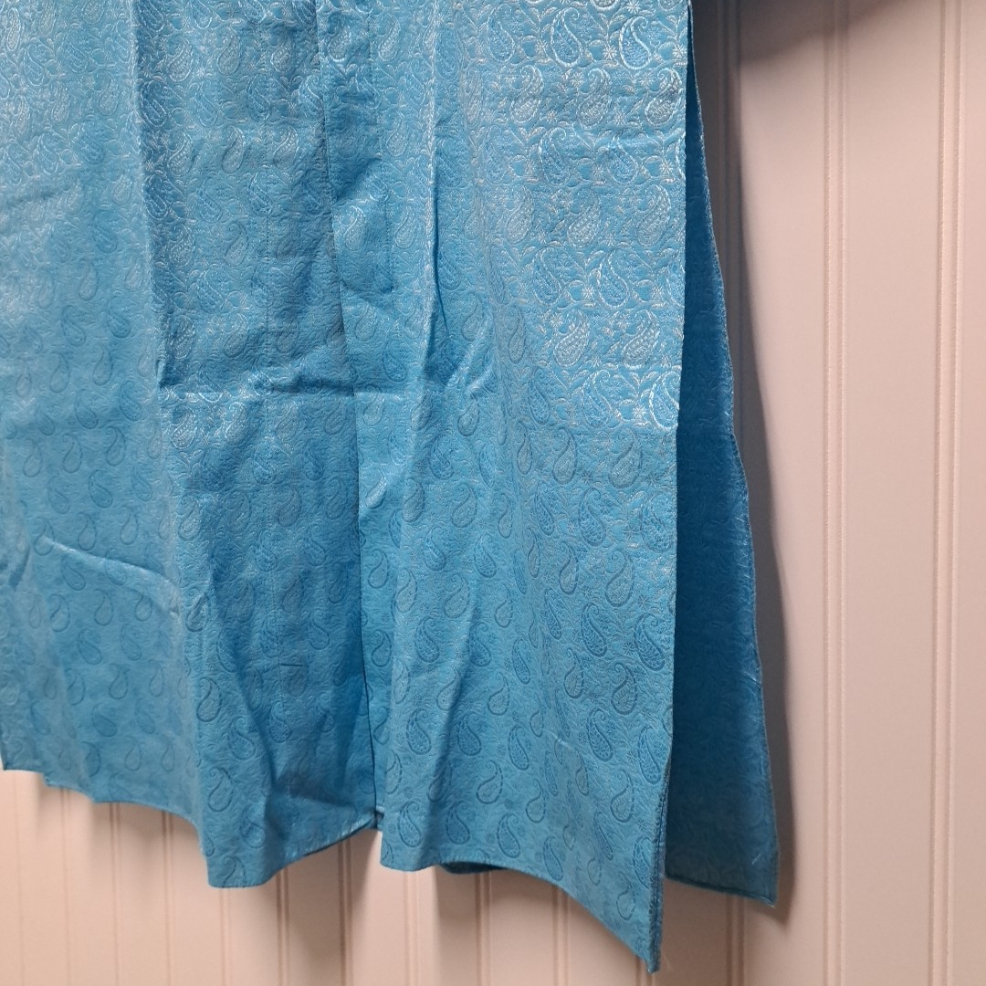NWT Manyavar Kurta Mens Medium M 38 Blue Paisley Jacquard Silk Indian Pakistani