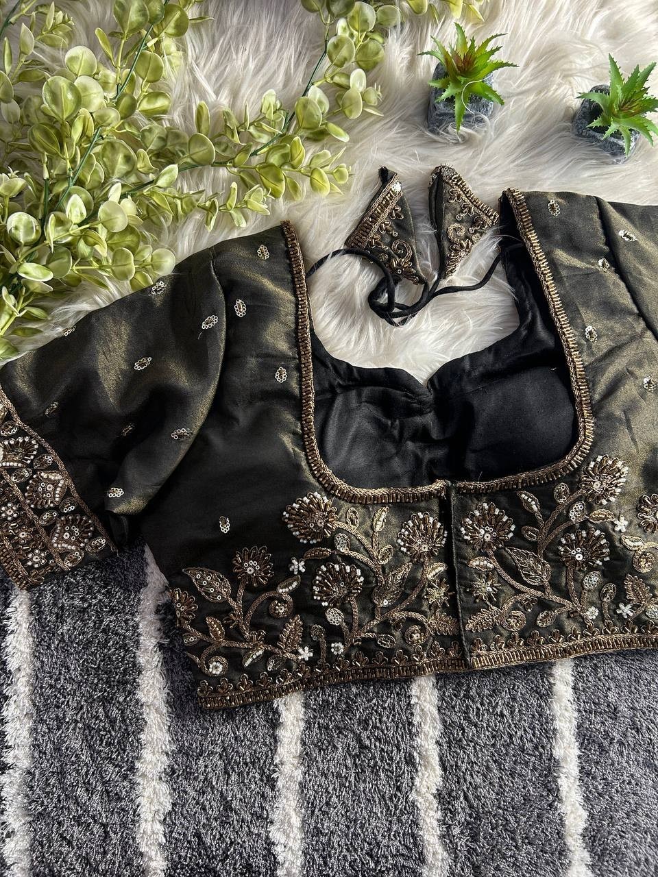Readytowear Handmade Beads Silk Saree Blouse in USA | Available Size S, M, L, XL