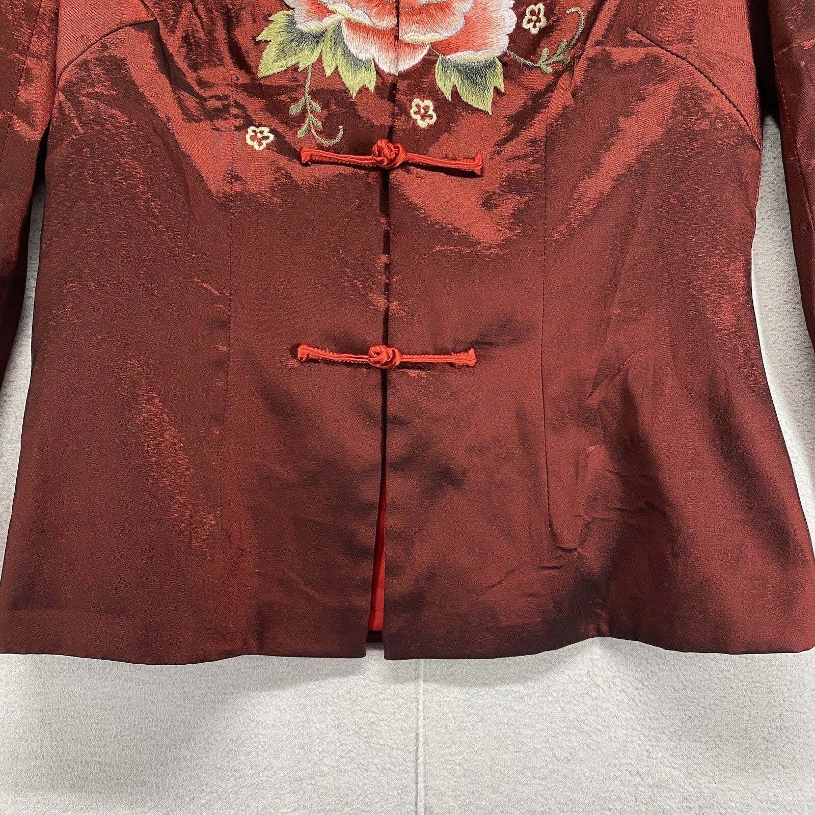 Boerzhongshi Red Embroidered Floral Design Toggle Front Closures Women’s Jacket