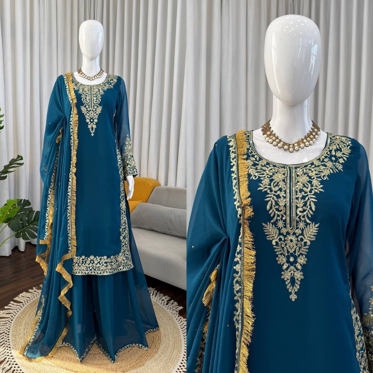 Party Wear Heavy Faux Georgette Kurta Palazzo With Dupatta For Women