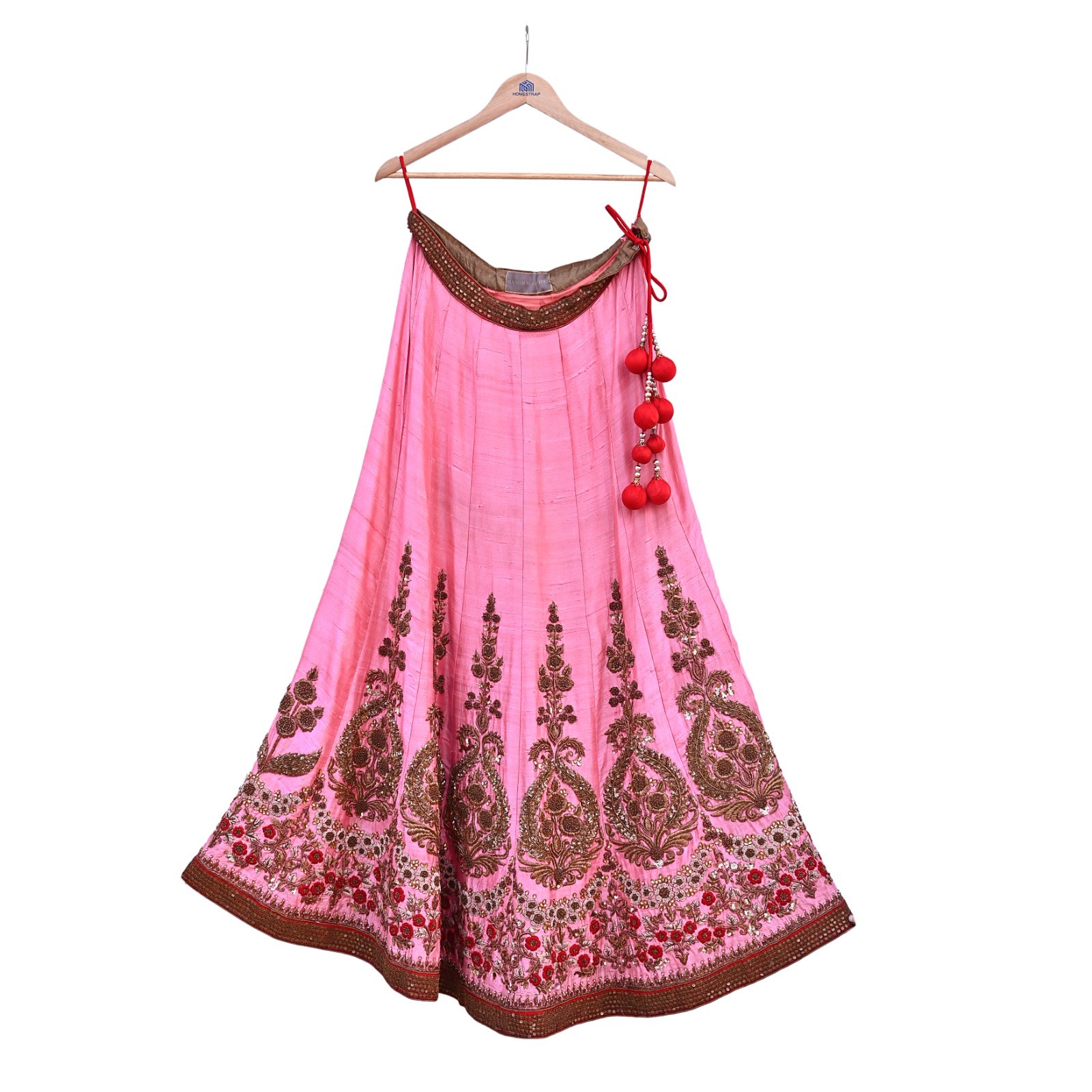 Indian Heavy Pink Red Raw Silk & Net Hand Embroidered Designer Lehenga 3pcs Set