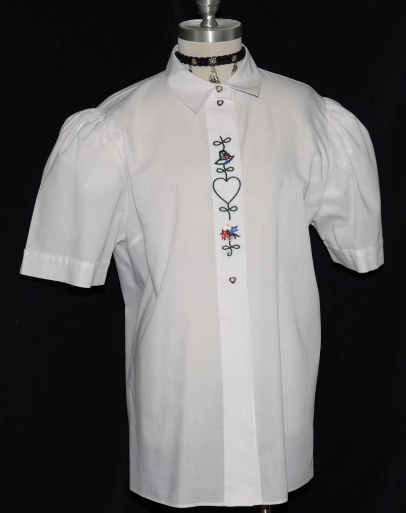 L XL Bust 45″ / White Cotton Blouse Shirt Dirndl German Summer Trachten