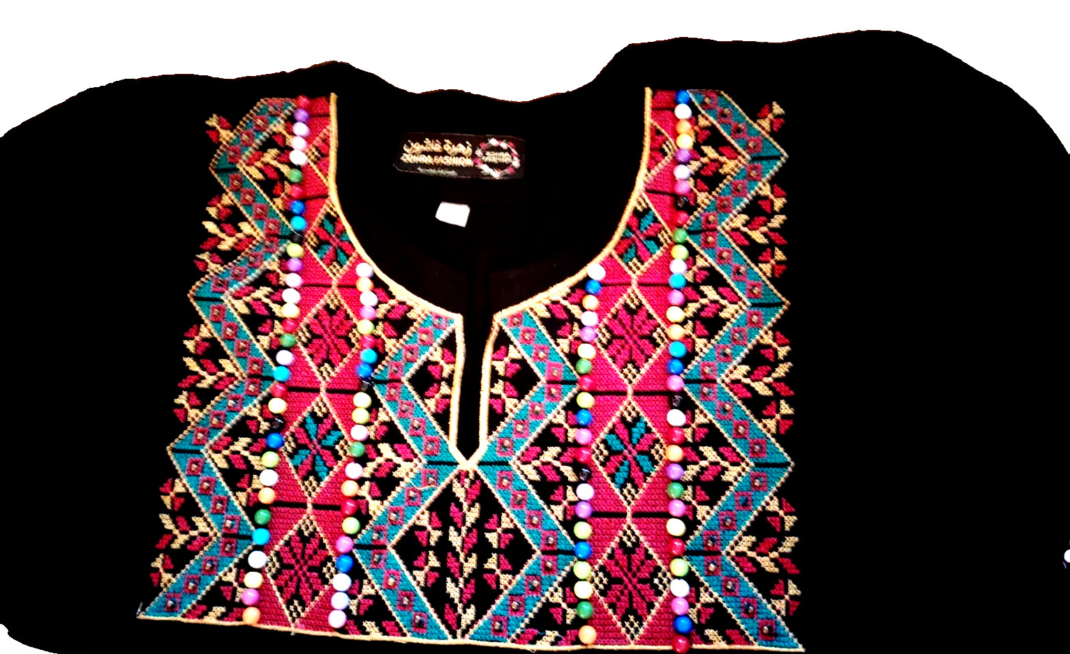 Modern Palestinian Thobe Kaftan Black Abaya – Embroidered and beaded . XL