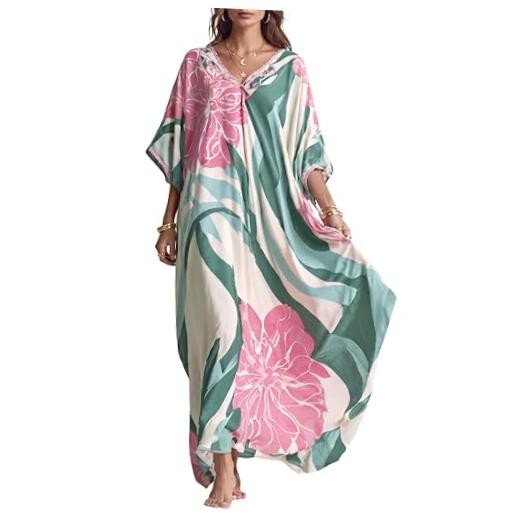 Beach Cover Ups for Women Dress Long Kaftan Roper Moo A Tropical Floral Print