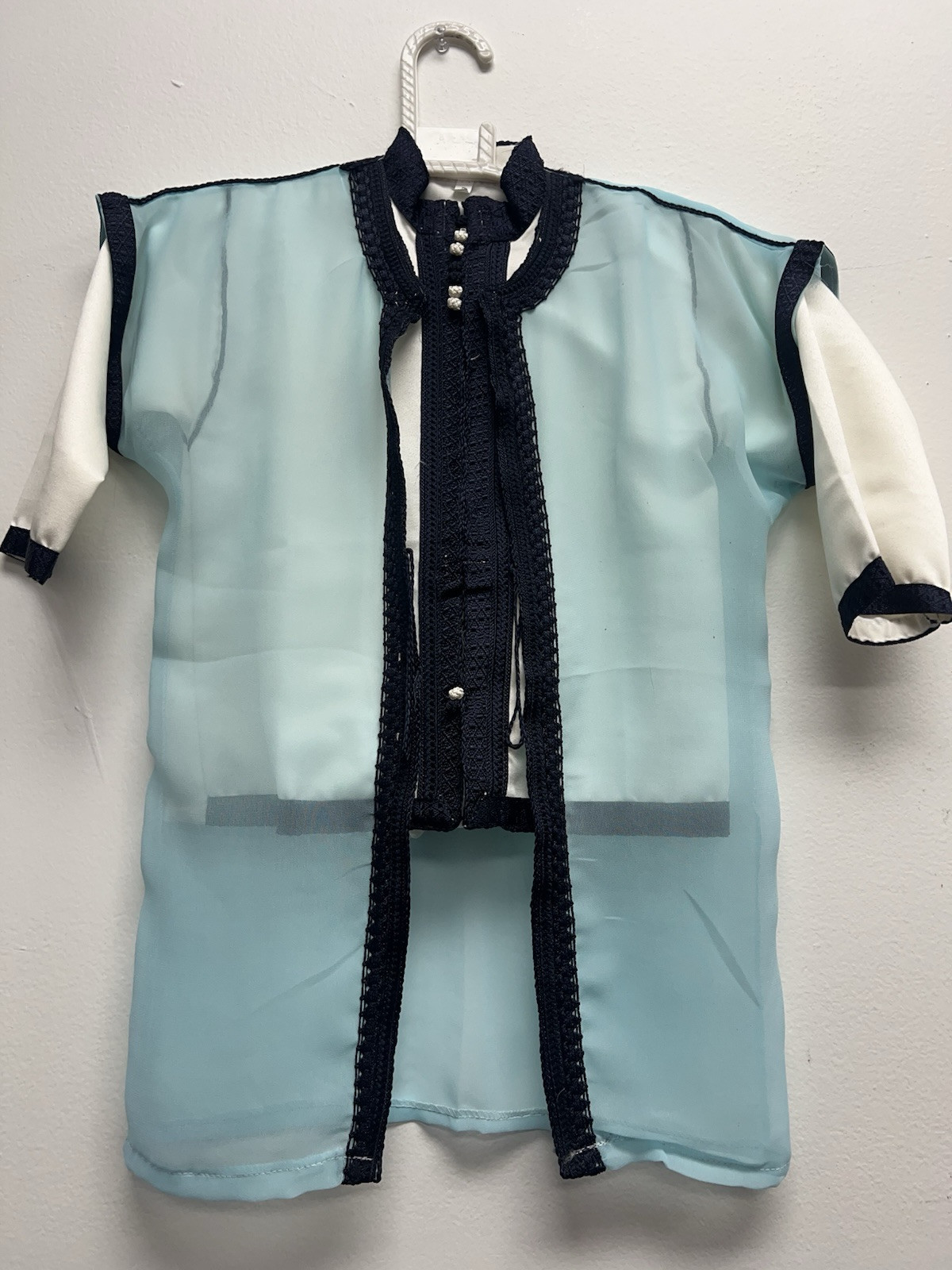Boy’s Moroccan 3pc Jabador Kids Thobe Set Jubbah Bisht Djellaba Navy/Teal Size 2