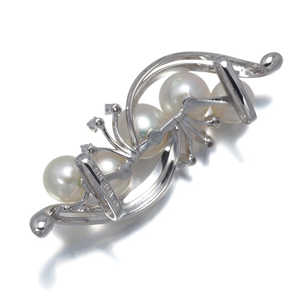 Auth Mikimoto Obidome Akoya Pearl 6.3-7.9mm Diamond Leaf 14K 585 White Gold