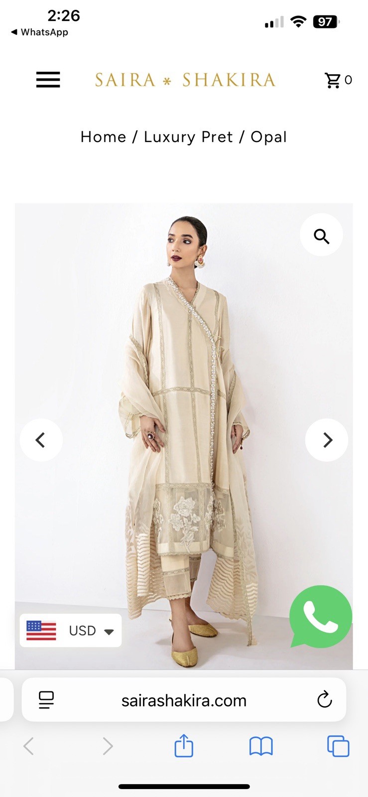 Saira Shakira Luxury Pret Shalwar Kameez Opal Size Large