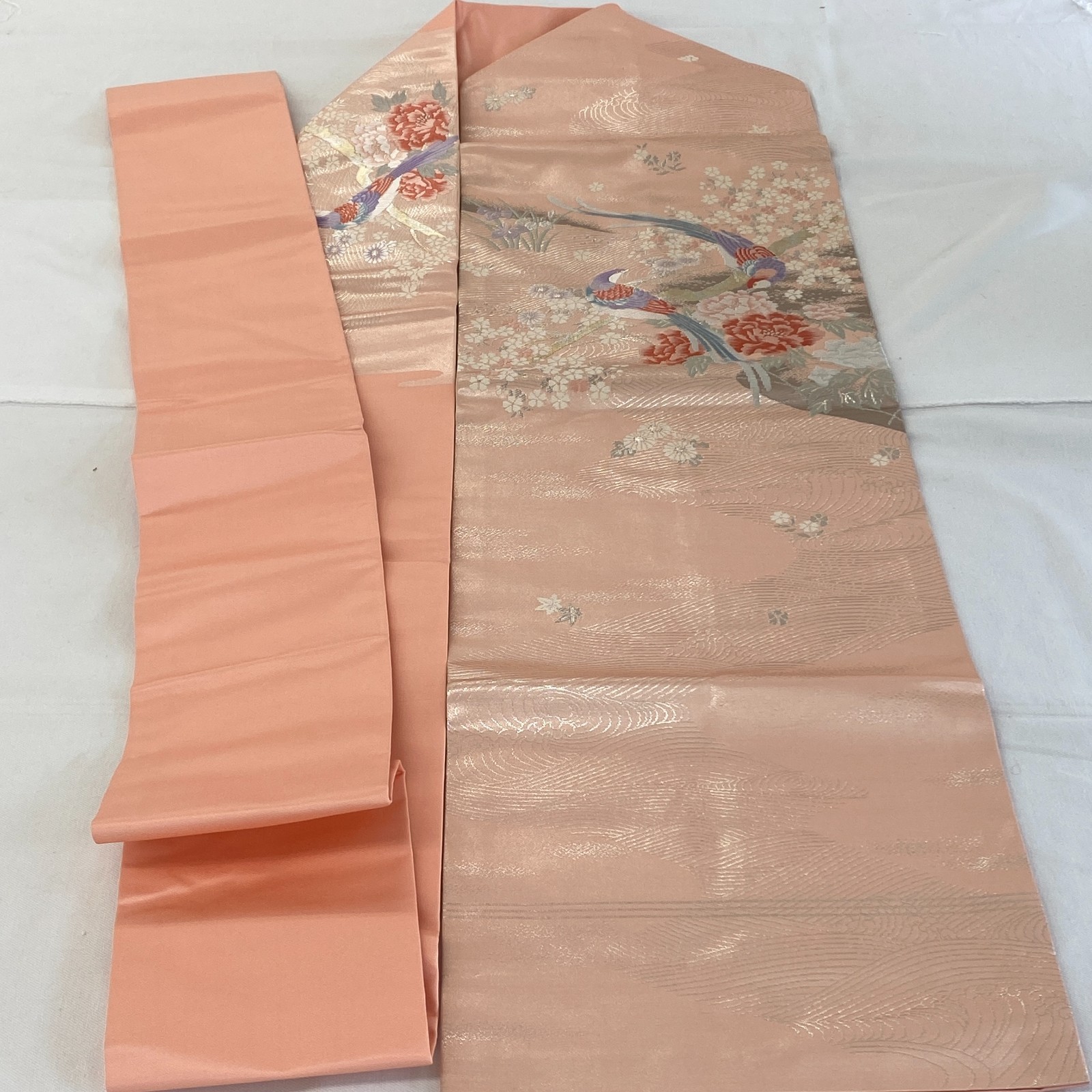 Japanese Vintage Kimono Nagoya Obi Silk Pink Traditional Embroidery 139x 11in
