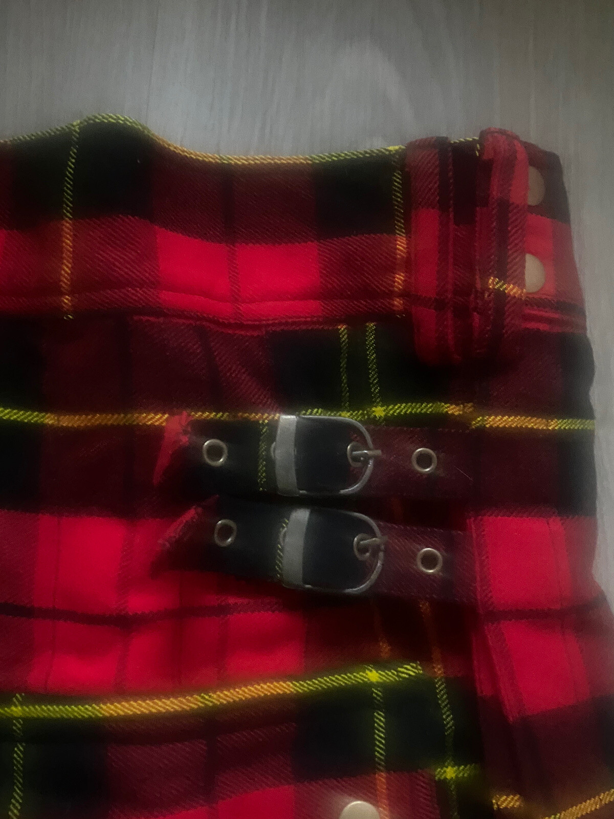 Custom Scottish Kilt Red Black Yellow Plaid 42”-44” Waist Cargo Pockets Details