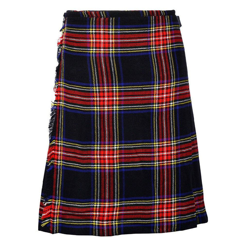 Scottish Tartan Kilt Black Stewart 8 Yards Highlander Outfit Wedding Men Dress