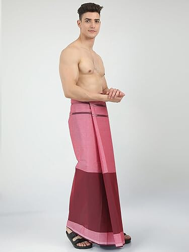 Pure Cotton Bordered Maroon Pink Unstiched Lungi, 2.10 meters