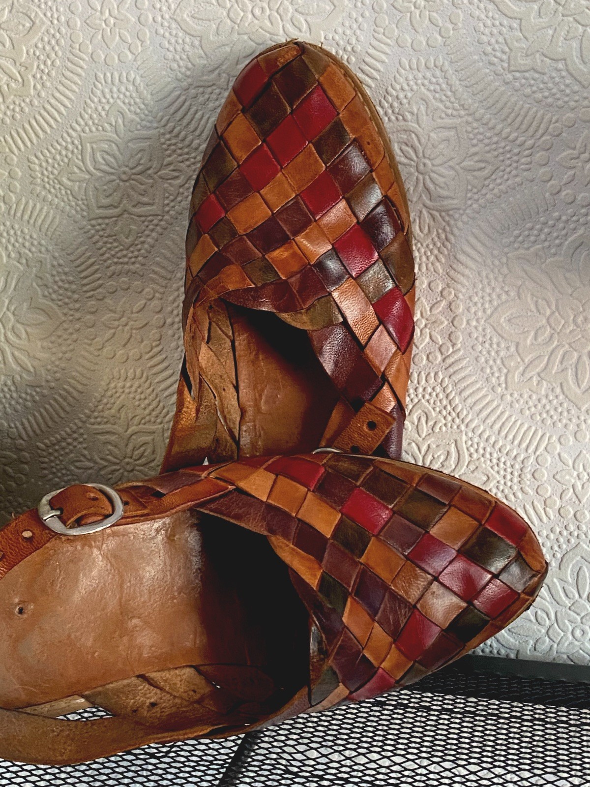 Peculiar HANDMADE LEATHER Bag and Sandals 7M Boho Style, Red Brown Orange.