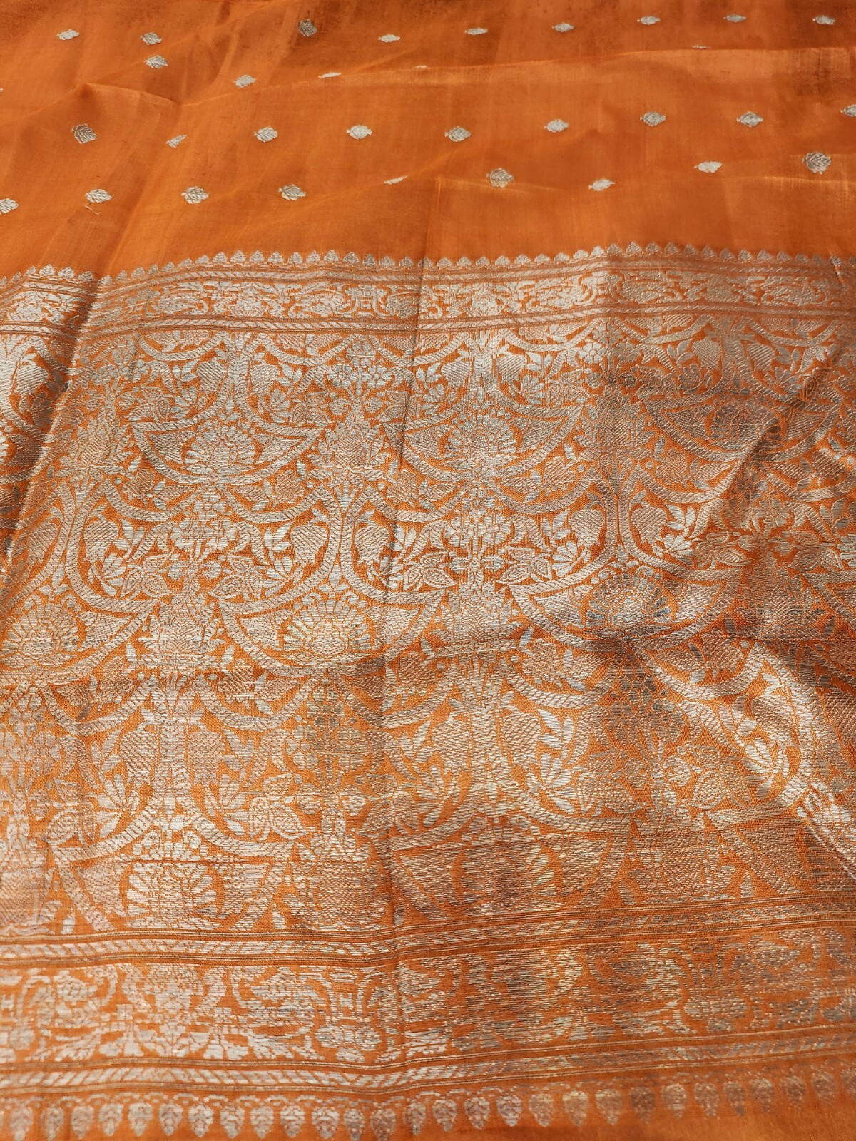 Vintage Orange Sarees 100% Silk Indian Sari Fabric 43″x 192″