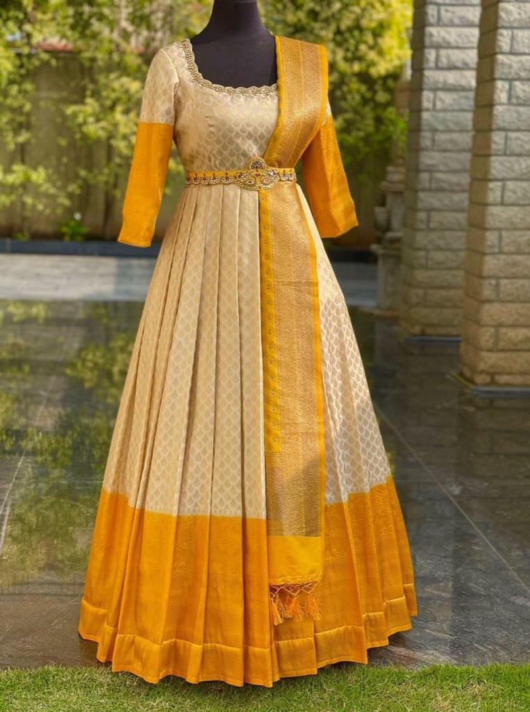 Banarasi zari weaving work pattern Full Stitched Gown With matching belt