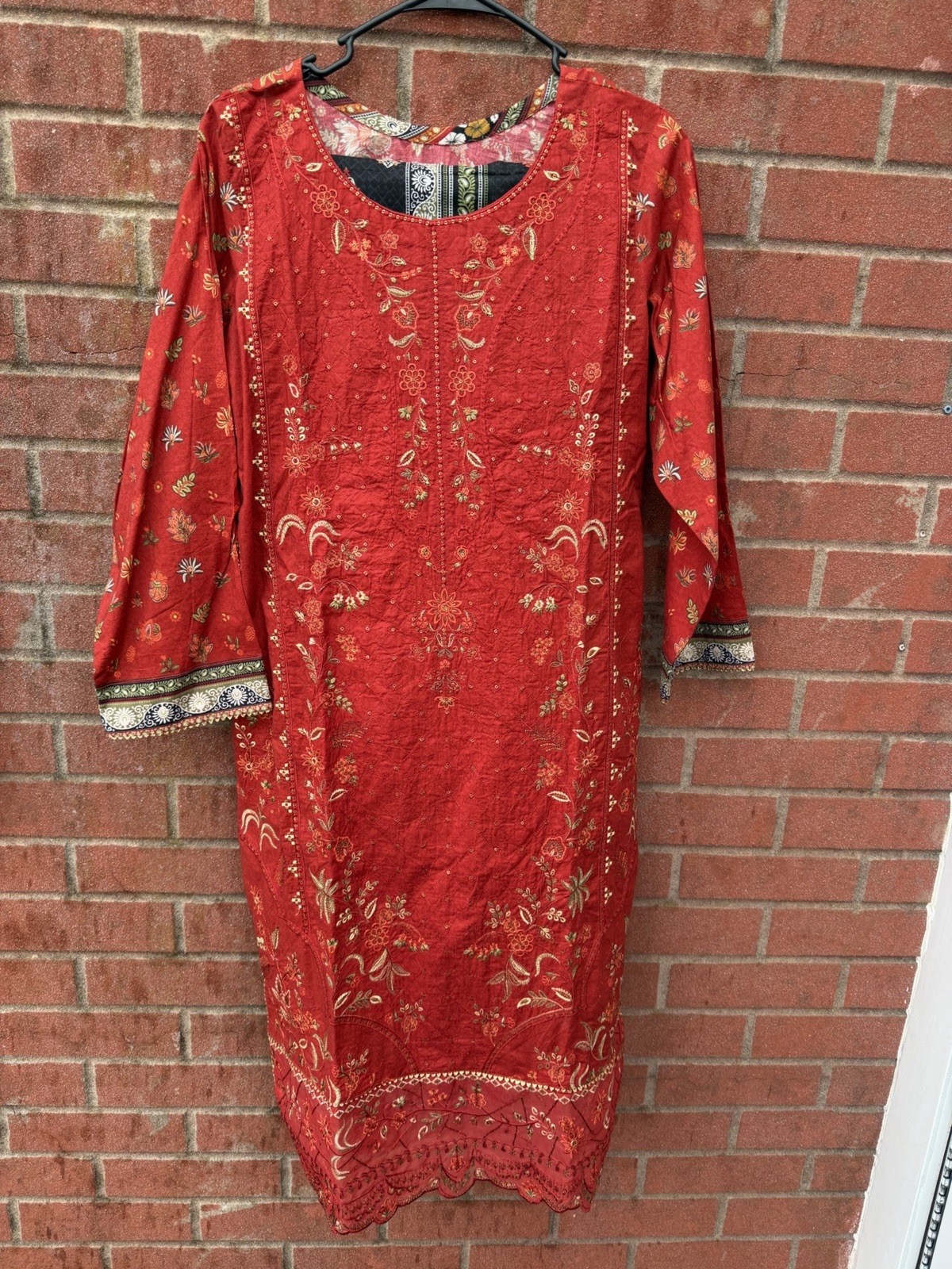 Pakistani Cotton Embroidered 3 piece Maroon Suit, Size Medium to Large