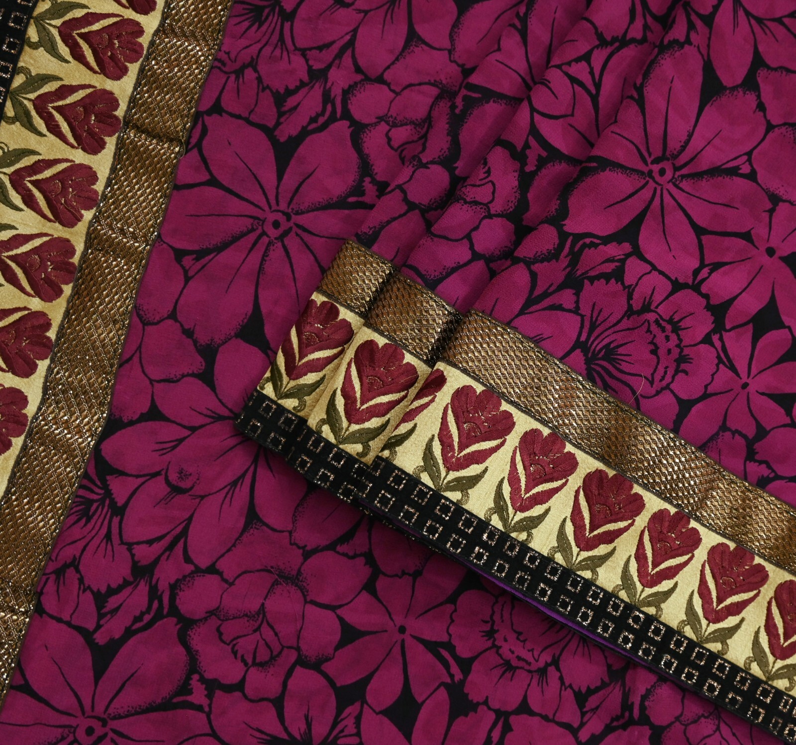 Indian Vintage Sari Pure Georgette Silk Printed Saree Craft Fabric Sewing 5yd