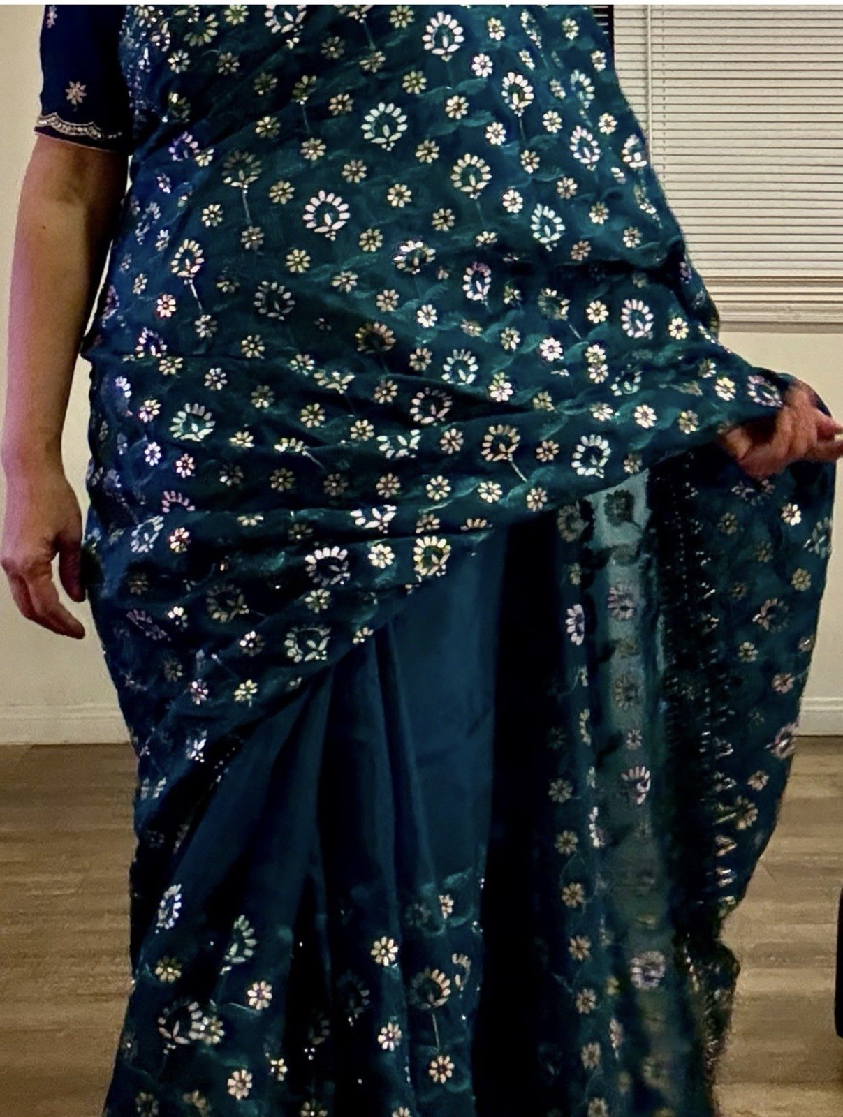 Women’s Blue crape silk with gotta patti work sari with designer Blouse