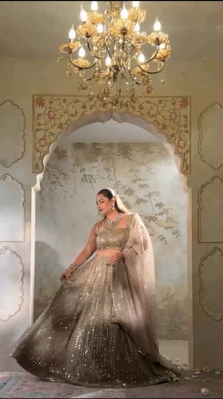 Fashionable Karishma Silk Lehenga Choli And Dusty Brown Dupatta For Reception