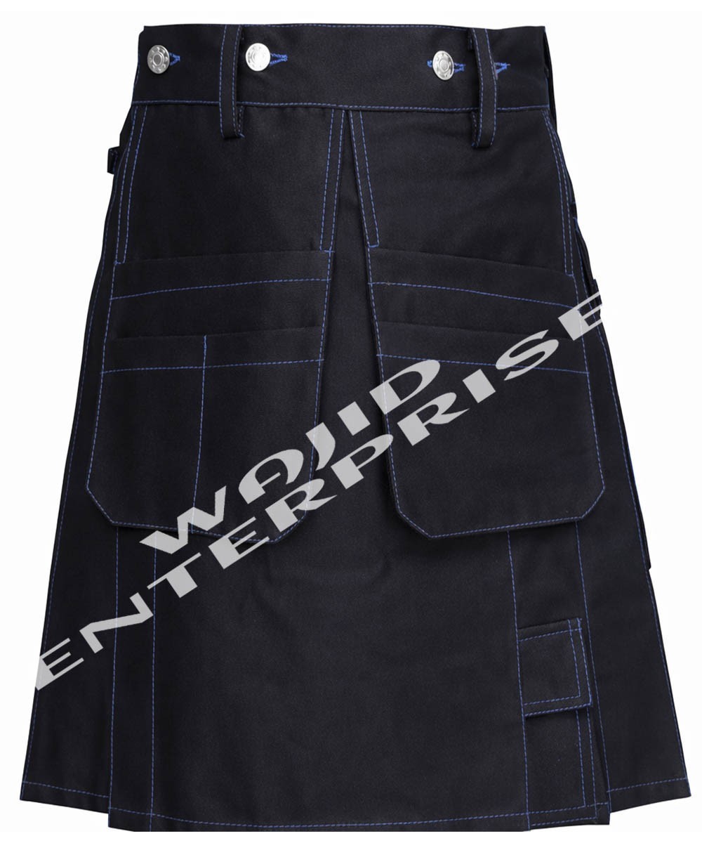 Men’s Black Cotton Tactical Style Kilt – Utility Kilt – Hybrid Deluxe Kilt