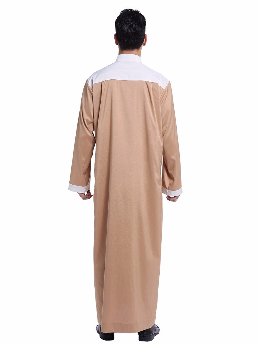 Men Long Sleeve Muslim Clothing Saudi Jubba Arab Kaftan Thobe Button Dress Robe