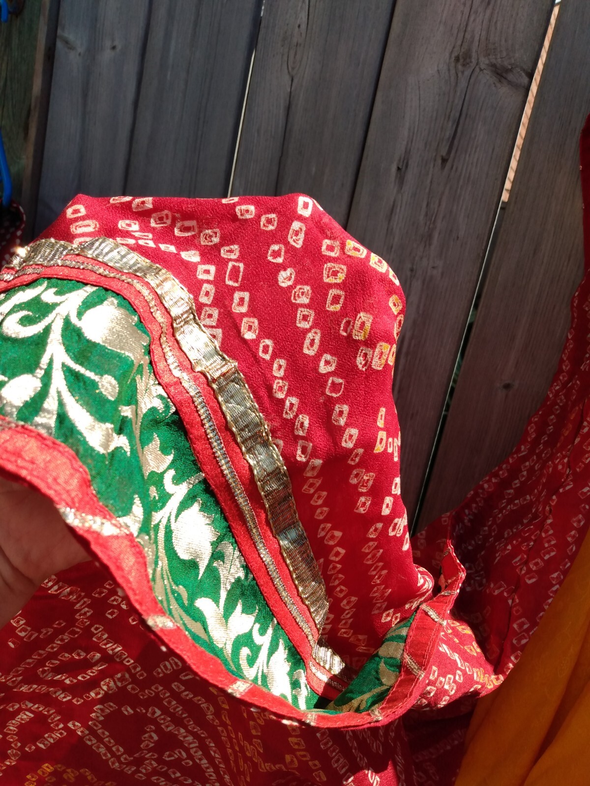 Sari Saree Red Yellow Green Gold Sequins Size Over 5 Yards