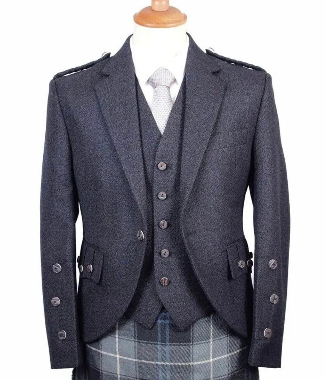 Men’s Scottish Charcoal Grey Argyle kilt jacket wedding Kilt Jacket