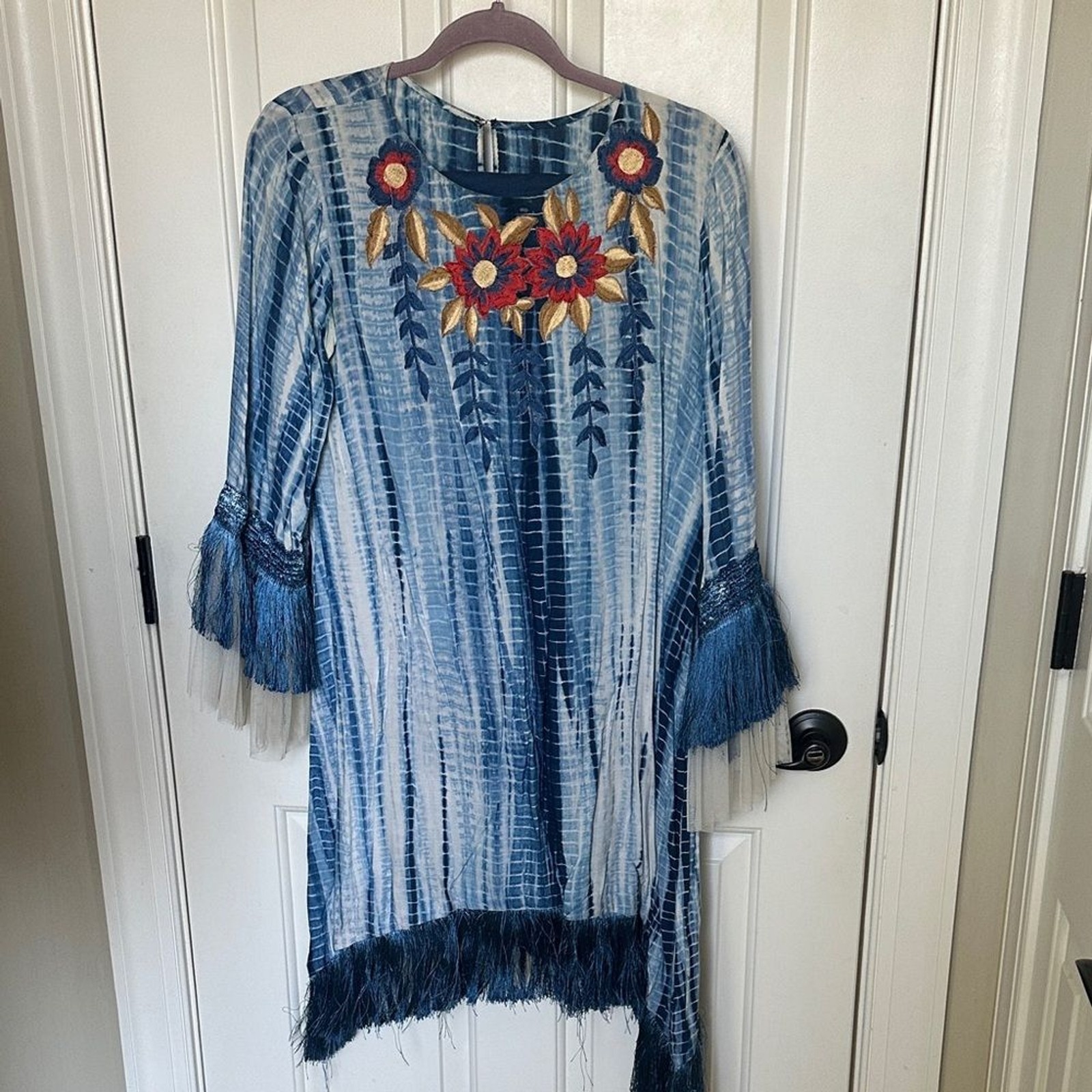 Saira Rizwan Bohemian Blue Top with Floral Embroidery & Flare Pants