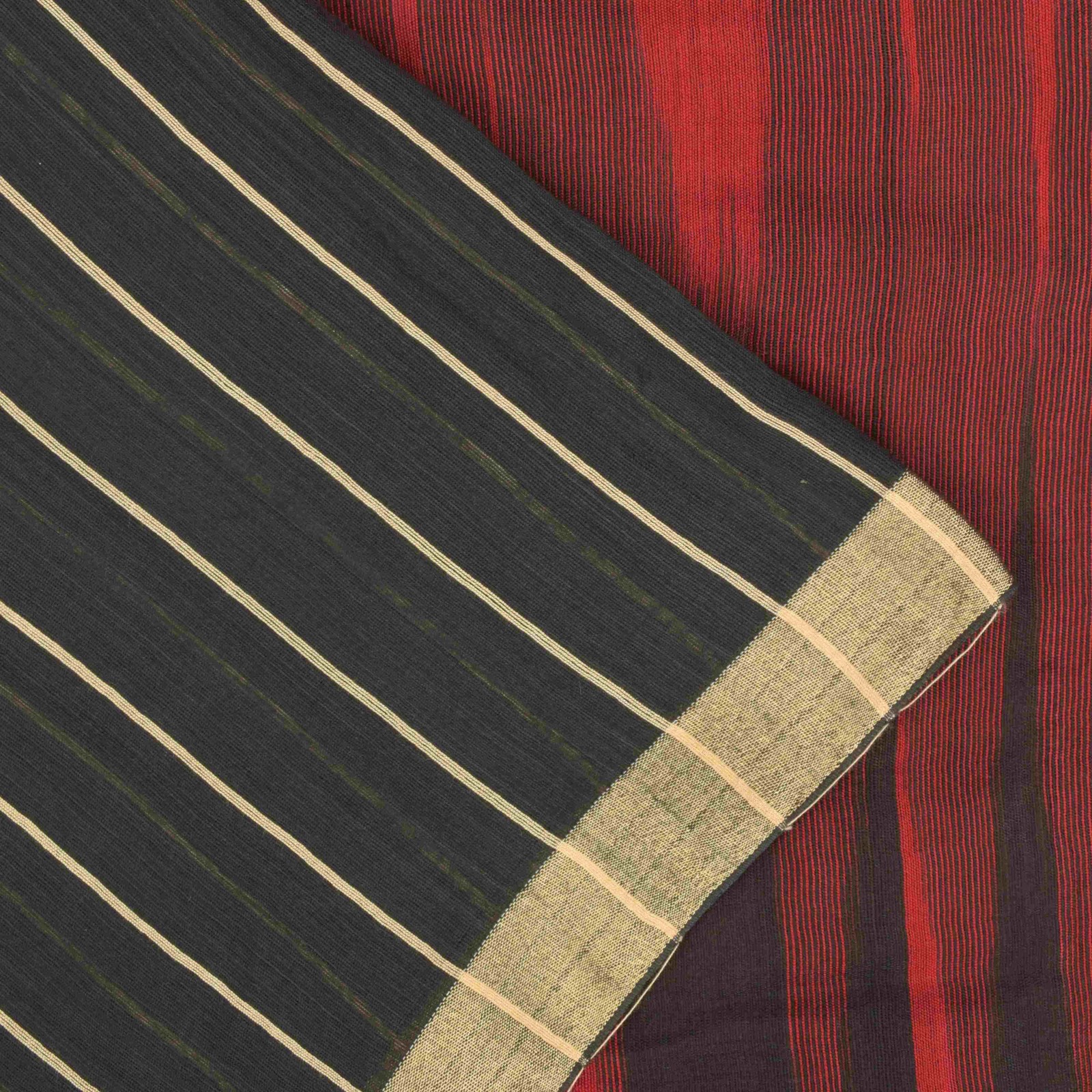Sanskriti Vintage Soft Red-Black Blend Cotton Saree Woven Sari 6+Yd craft Fabric