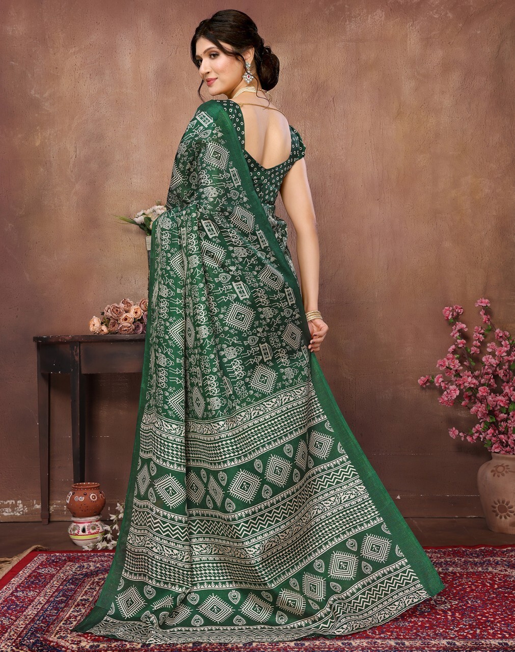 Printed Daily Wear Art Silk Saree (Green)