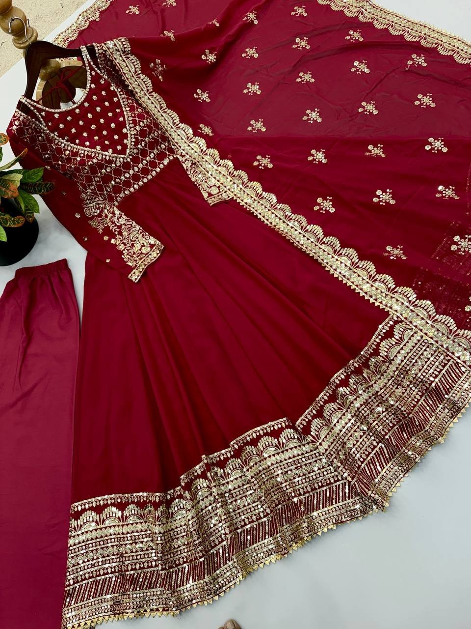 New Designer Maroon Georgette Salwar Kameez With Dupatta For Wedding Wear