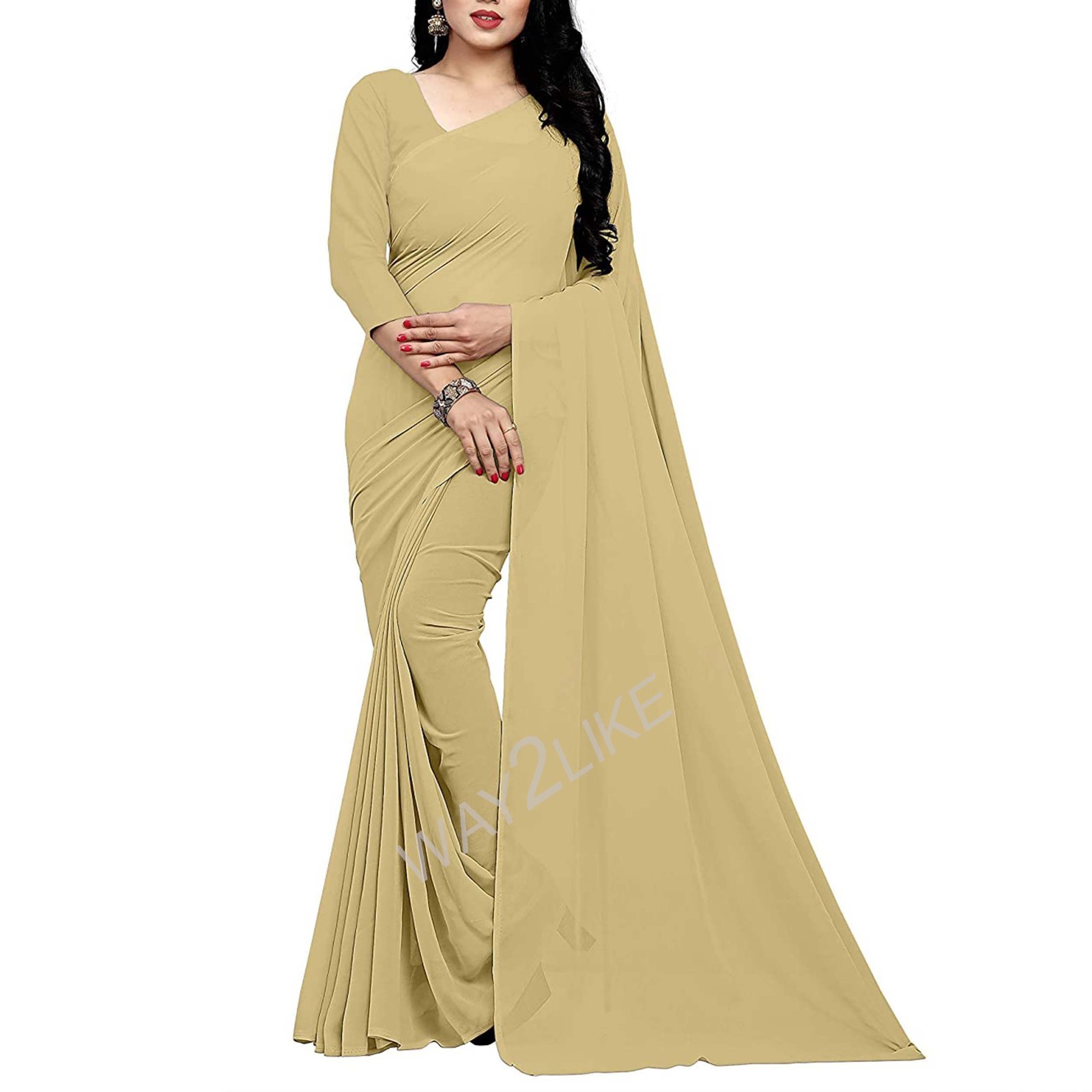 Georgette Plain Saree Blouse Indian Bollywood Party Wear Curtain Drape Dress
