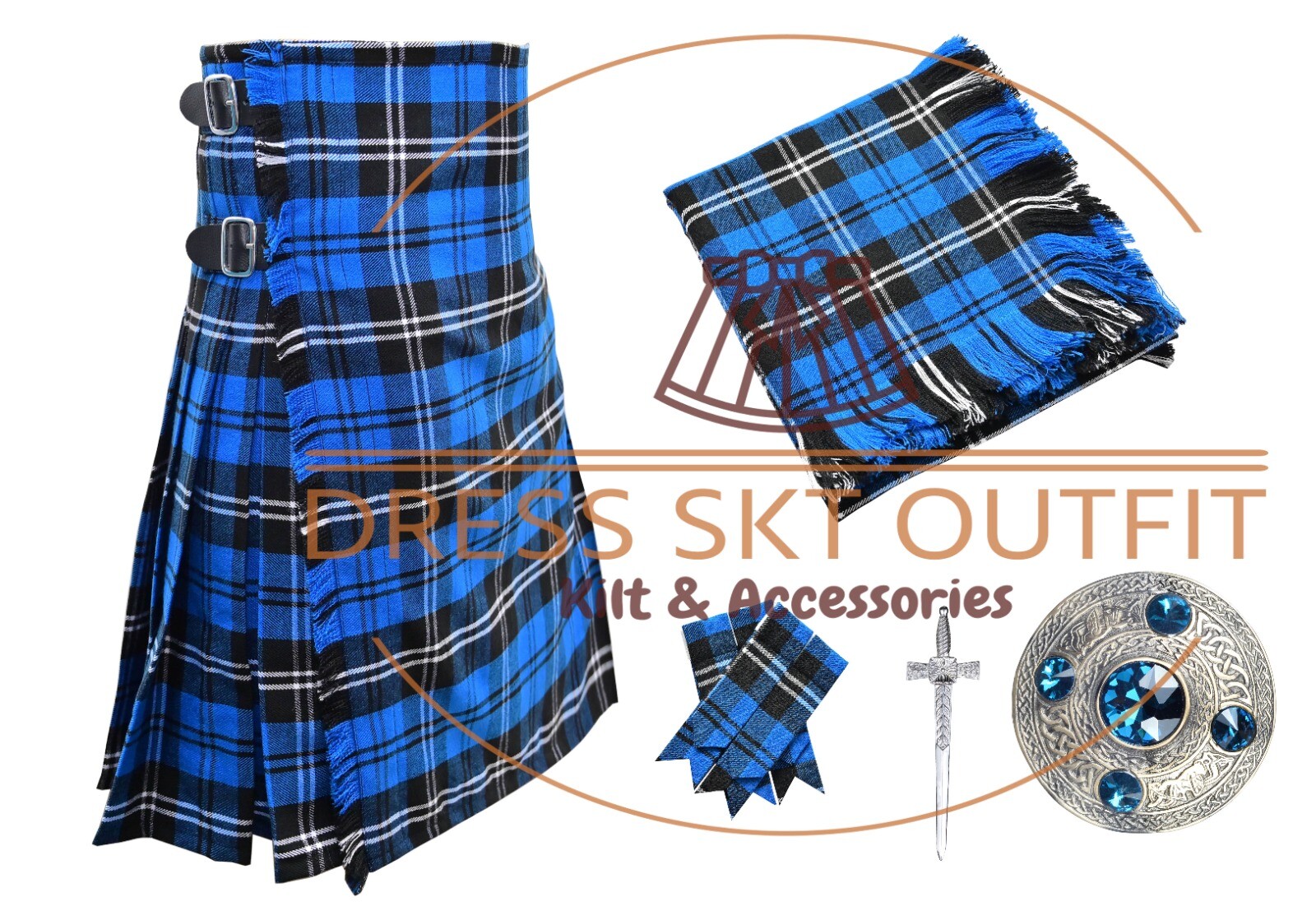 Scottish Traditional 8 yard Ramsey blue tartan Kilt & Accessories for Men’s
