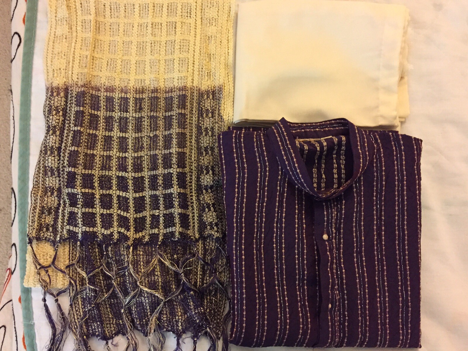 Purple/Ivory Boys Silk Kurta Pajama 3 piece Indian/Pakistani Traditional