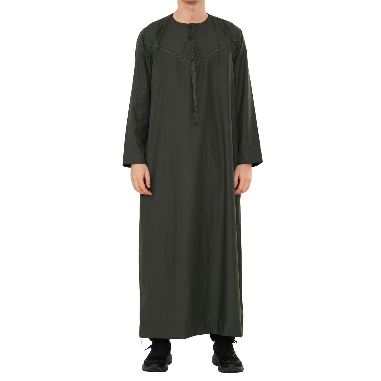 Men’s Green Thobe Emirati Omani Jubba Islamic Dress Muslim Eid Robe Tassel