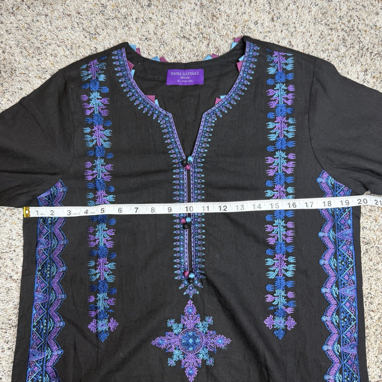 Sana Safinaz Floral Embroidered Kurta Tunic Medium M Black Blue Purple Pakistani