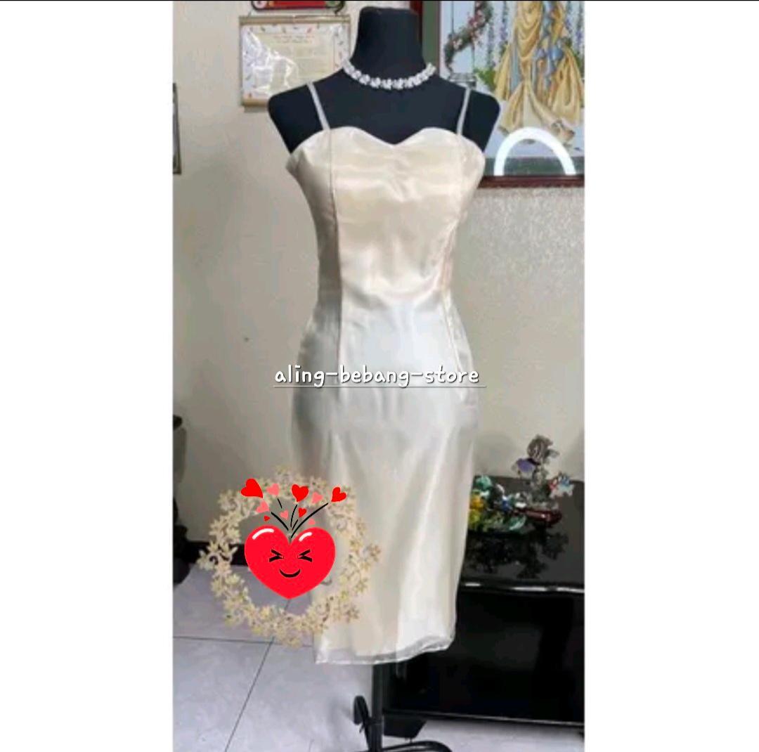 Filipiniana Silk Base Strap Dress Philippines – Cream