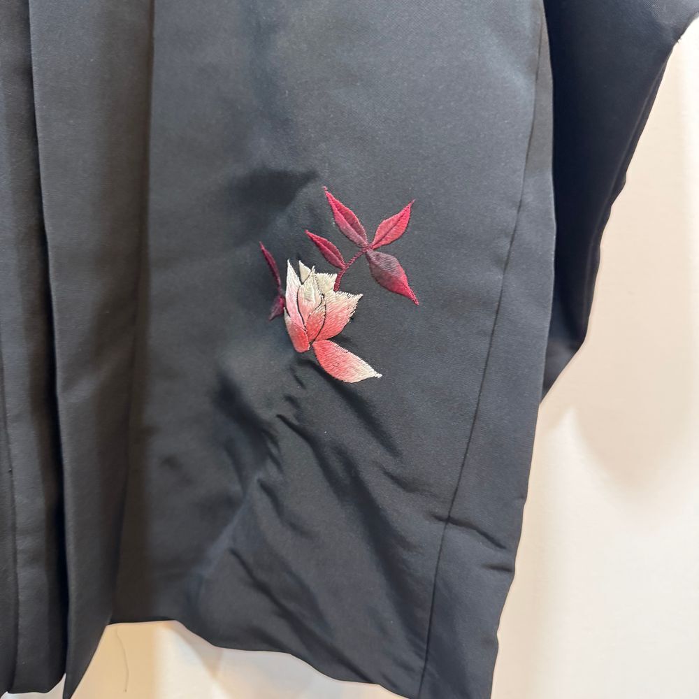 Haori Jacket Vintage 50s 80s Black Pink Floral Cherry Blossom Silk Kimona
