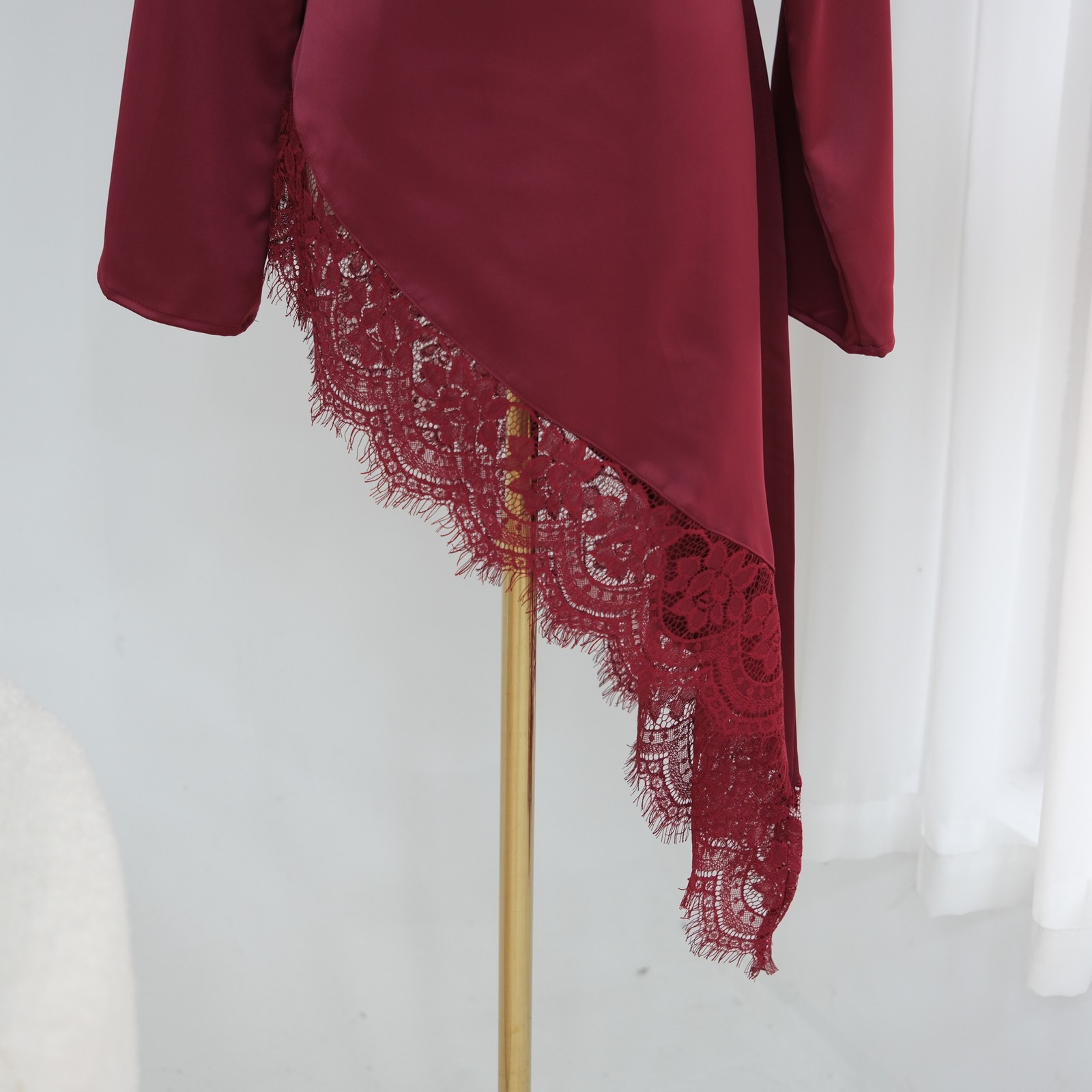 Women Blouse Long Skirt O-Neck Asymmetrical Lace Long-Sleeve Blouses 2 Piece Set